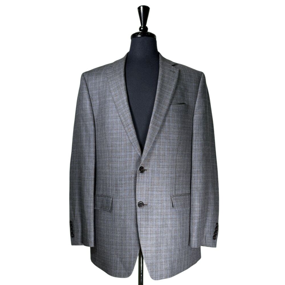 Lauren Ralph Lauren 42L Gray Blue Houndstooth Windowpane Silk Wool Sport Coat